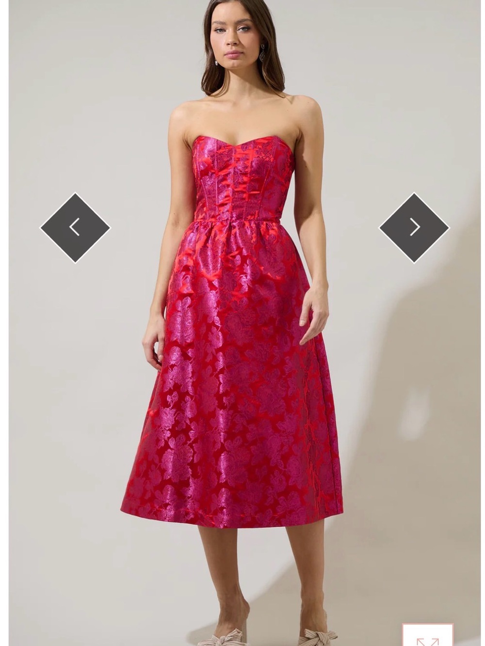 Sugarlips Strapless Fitted Bodice Midi Dress in Red and Pink